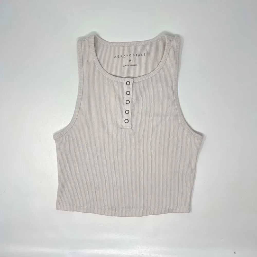 Aeropostale Y2K Ribbed Knit Henley Cropped Tank Top Lot of 2 Stretch Size Medium - Picture 2 of 9